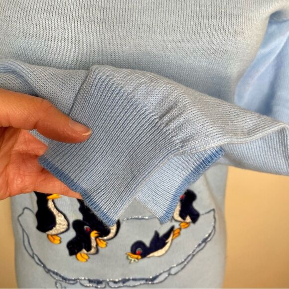 Vintage Rochelle Sweater Knit Penguin I’m Cool Zip Crewneck Blue Size Medium - Picture 6 of 10